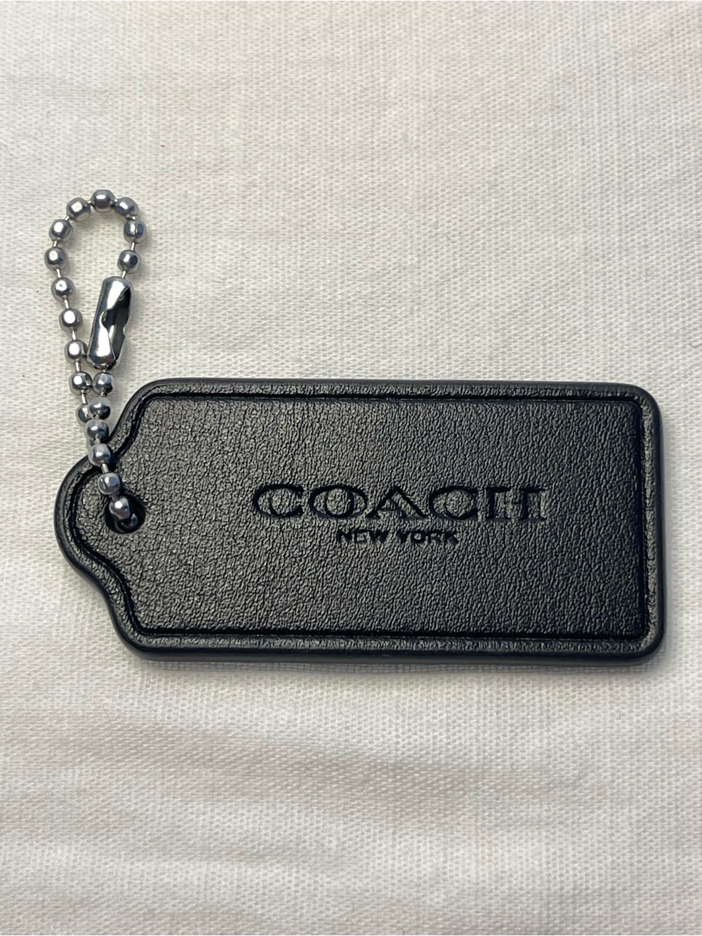 Coach Black Leather Hang Tag with Silver Ball Chain